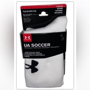 UA Under Armour Team OTC Soccer Socks 1 Pair Youth 1-4 W4-6.5 White w Black Logo